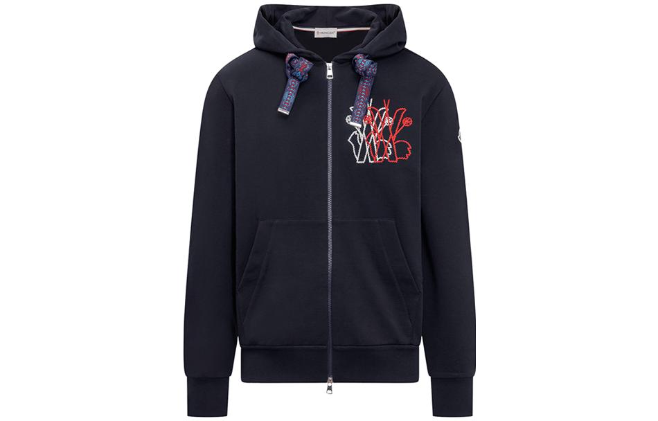 Moncler FW22 Embroidered Logo Cotton Zip Hoodie Navy Blue () H20918G00013809KR778