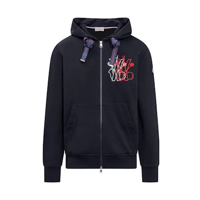 Moncler FW22 Embroidered Logo Cotton Zip Hoodie Navy Blue () H20918G00013809KR778