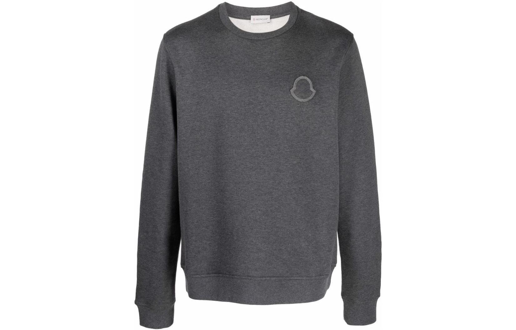 Moncler FW22 Grey Crewneck Sweatshirt with Logo Patch Long Sleeve G20918G00045899FL990