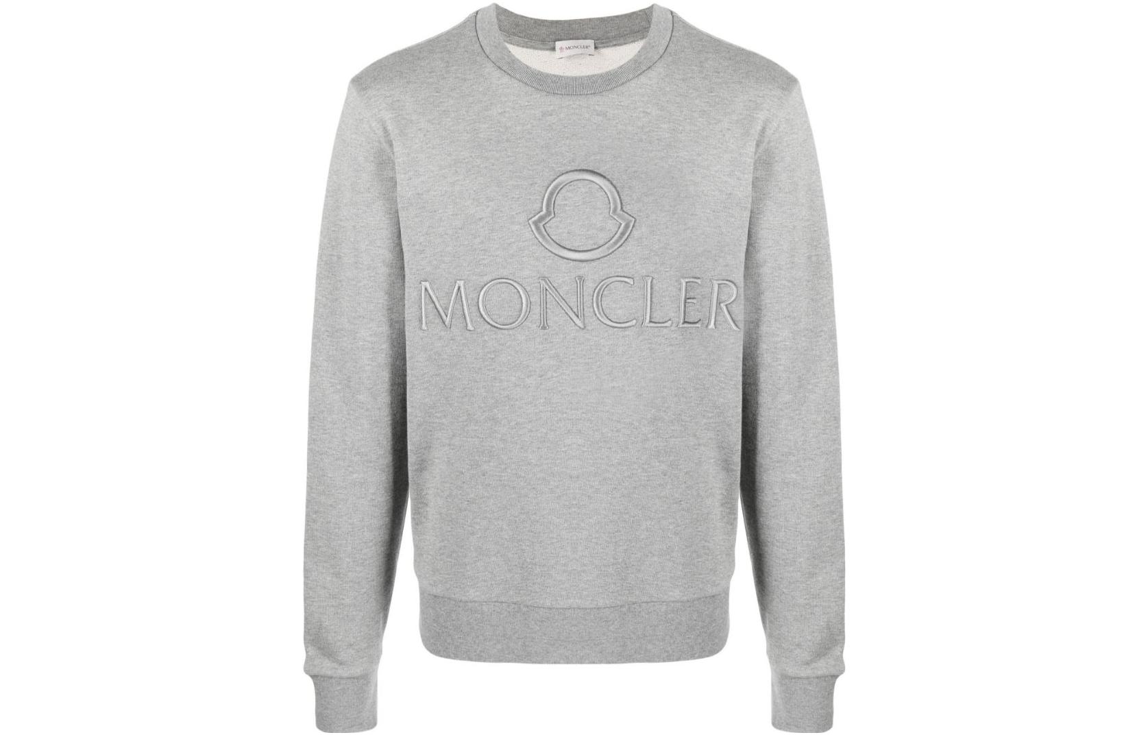 Moncler FW22 Grey Embroidered Logo Crewneck Sweatshirt Mens Long Sleeve H10918G00049809KR989
