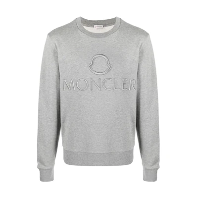 Moncler FW22 Grey Embroidered Logo Crewneck Sweatshirt Mens Long Sleeve H10918G00049809KR989