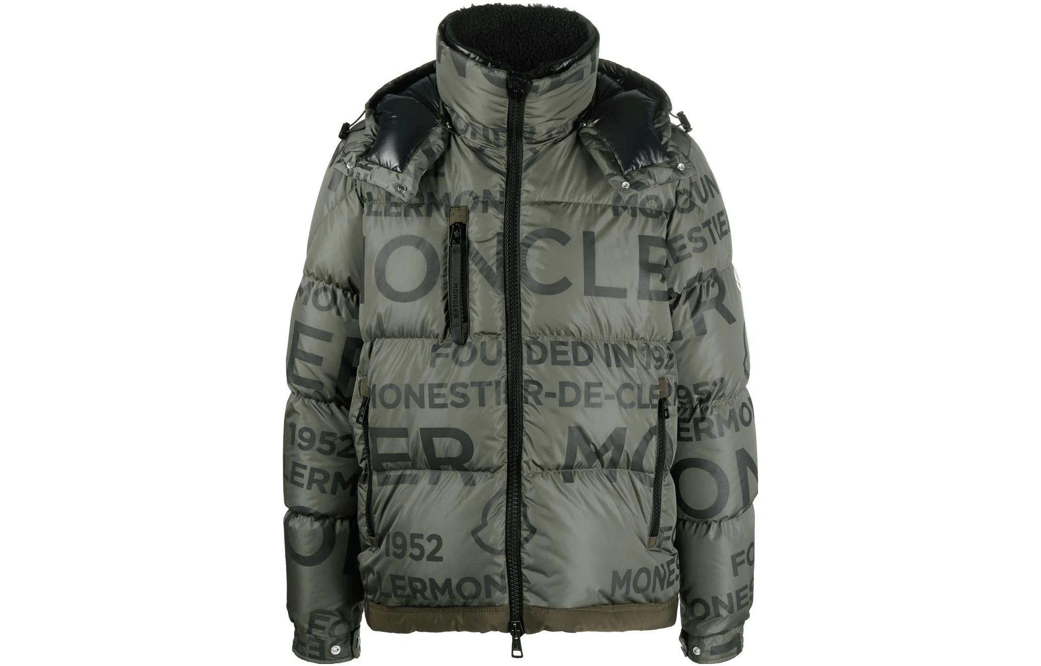 Moncler FW22 Khaki Letter Logo High Neck Detachable Hood Down Jacket Men. H20911A00211596CDF89