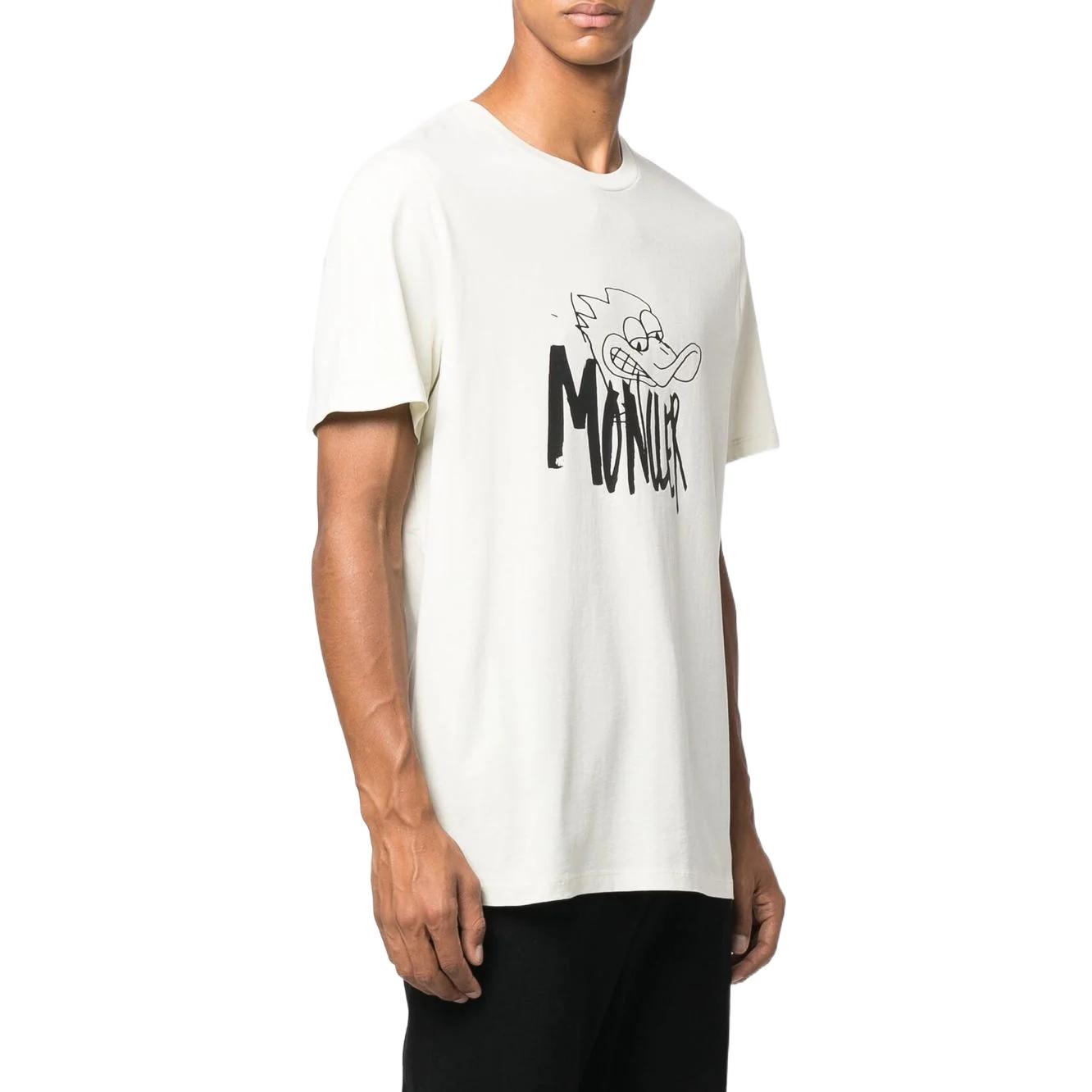 Shop Moncler FW22 Logo Crewneck Short Sleeve T-Shirt  Off-White H20918C00030829H8