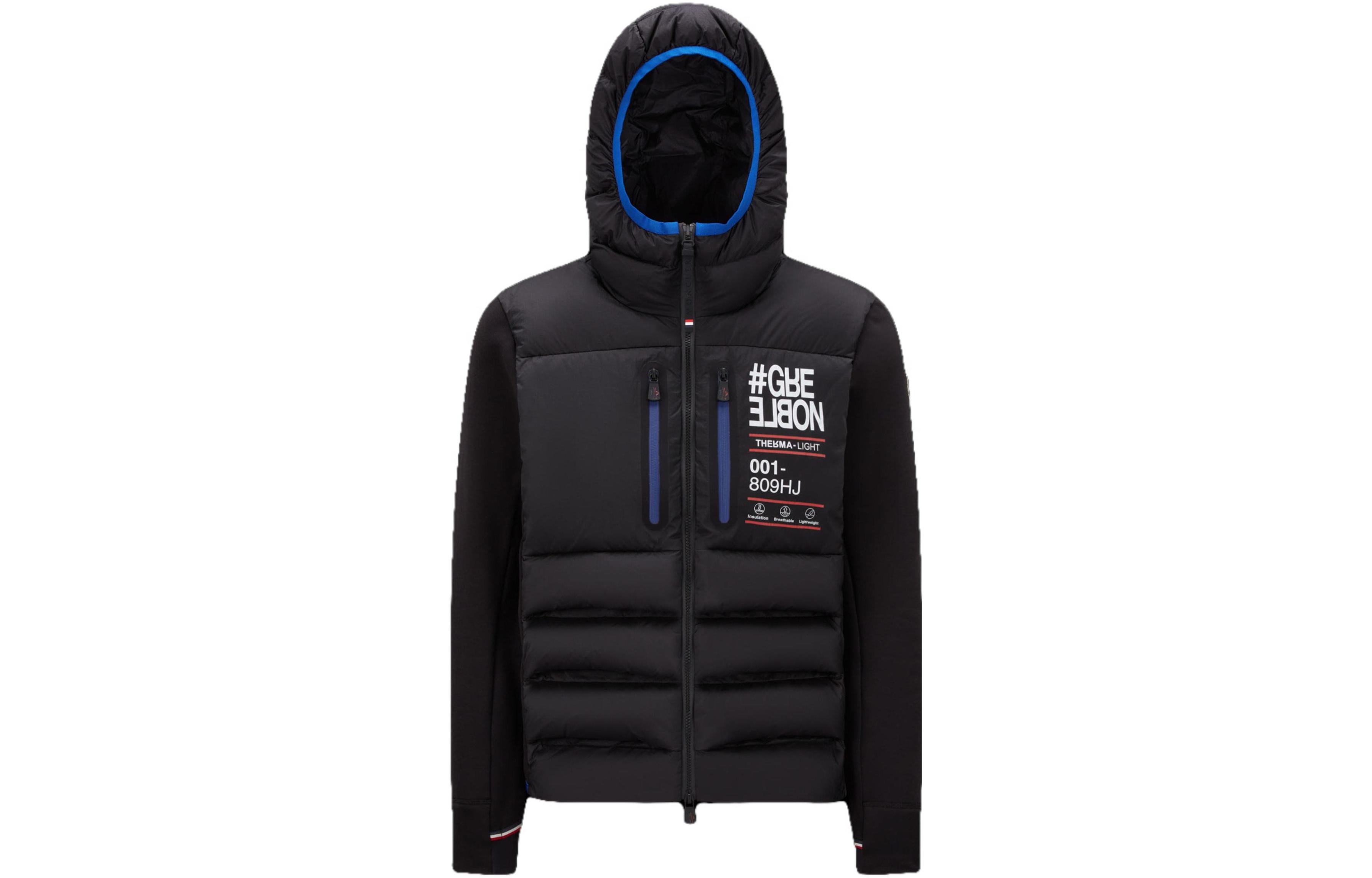 Moncler FW22 Logo Print Fleece Padded Hooded Down Jacket Black Men H20978G00018809HJ999