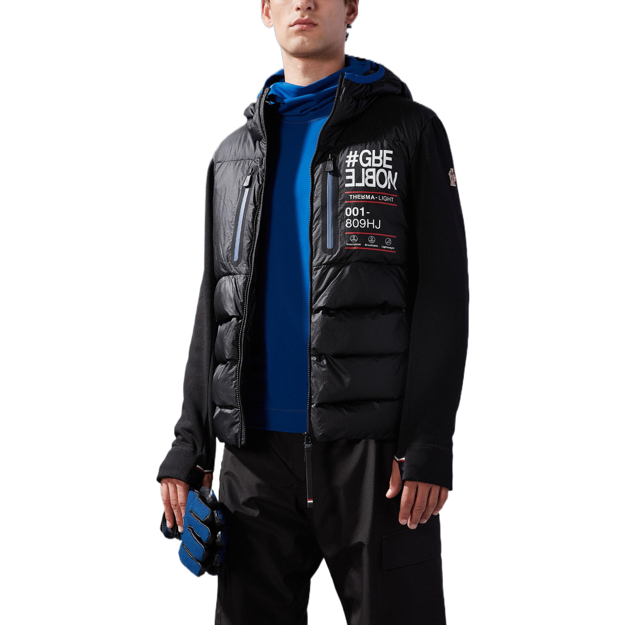 Shop Moncler FW22 男士黑色Logo印花連帽羽絨外套 H20978G00018809HJ999