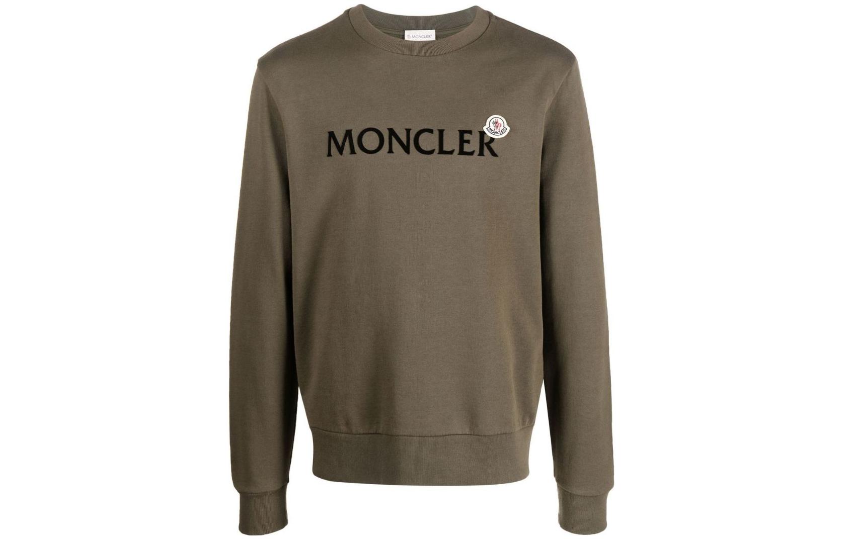 Moncler FW22 Olive Green Crewneck Sweatshirt with Logo Print H20918G00034809KR880
