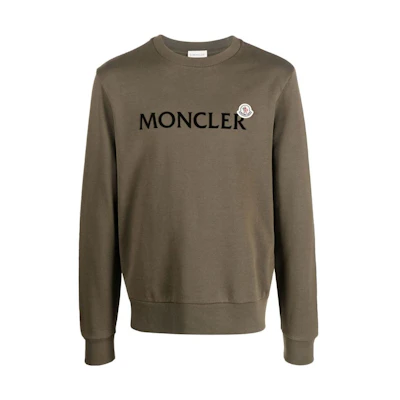 Moncler FW22 Olive Green Crewneck Sweatshirt with Logo Print H20918G00034809KR880