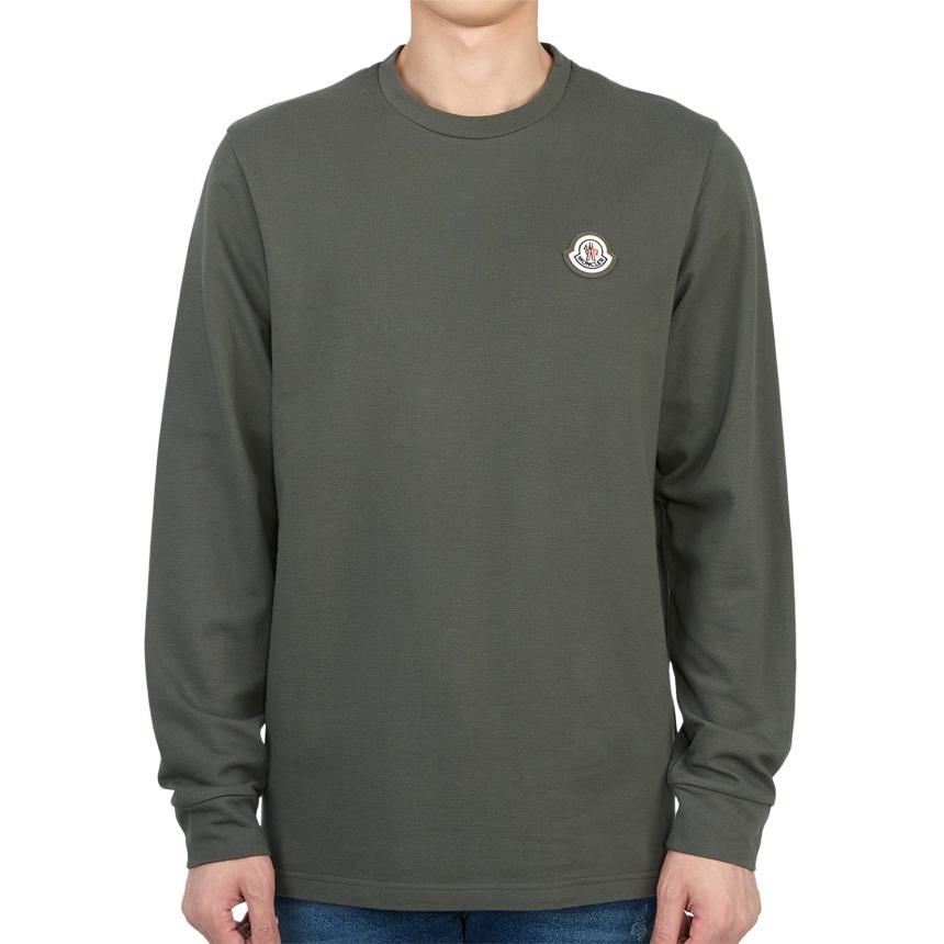Moncler FW22 Olive Green Minimalist Logo Crewneck Pullover Sweatshirt Men 8D00005899RD828