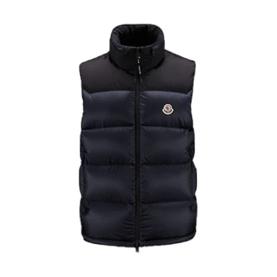 Moncler FW22 Ophrys Navy Blue Embroidered Logo Down Vest. H20911A001605967G776