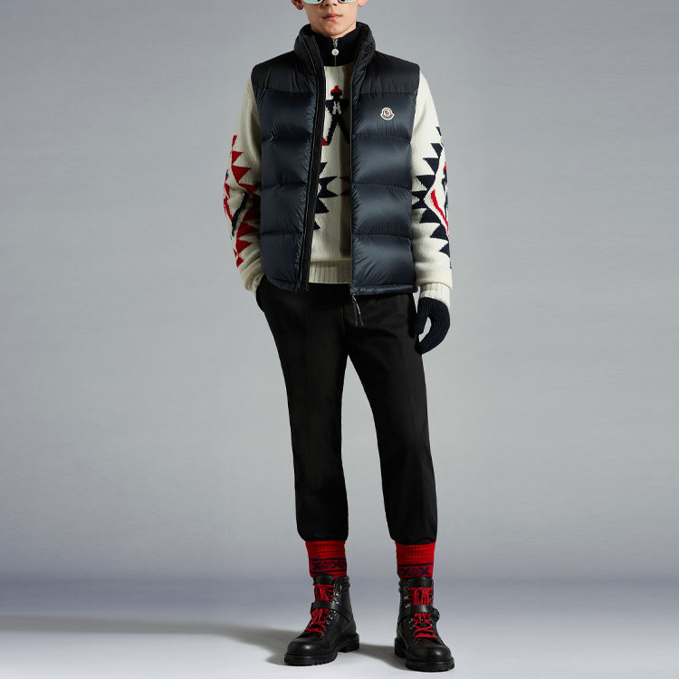 Lookbook Moncler FW22 Ophrys Navy Blue Vest Logo Sulam Bulu Angsa Lelaki. H20911A001605967G776