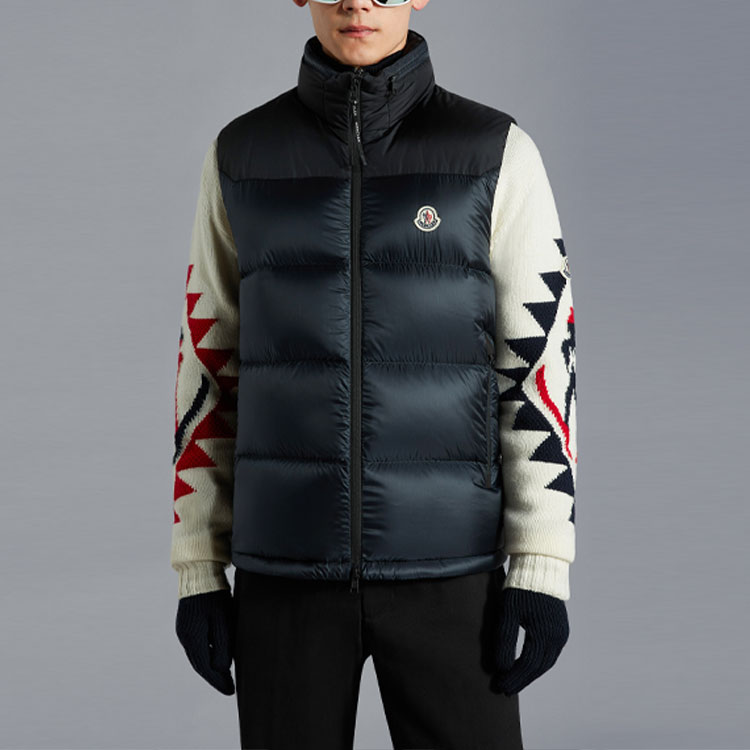 Shop Moncler FW22 Ophrys Navy Blue Vest Logo Sulam Bulu Angsa Lelaki. H20911A001605967G776