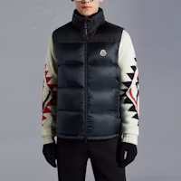 Shop Moncler FW22 Ophrys Navy Blue Embroidered Logo Down Vest. H20911A001605967G776