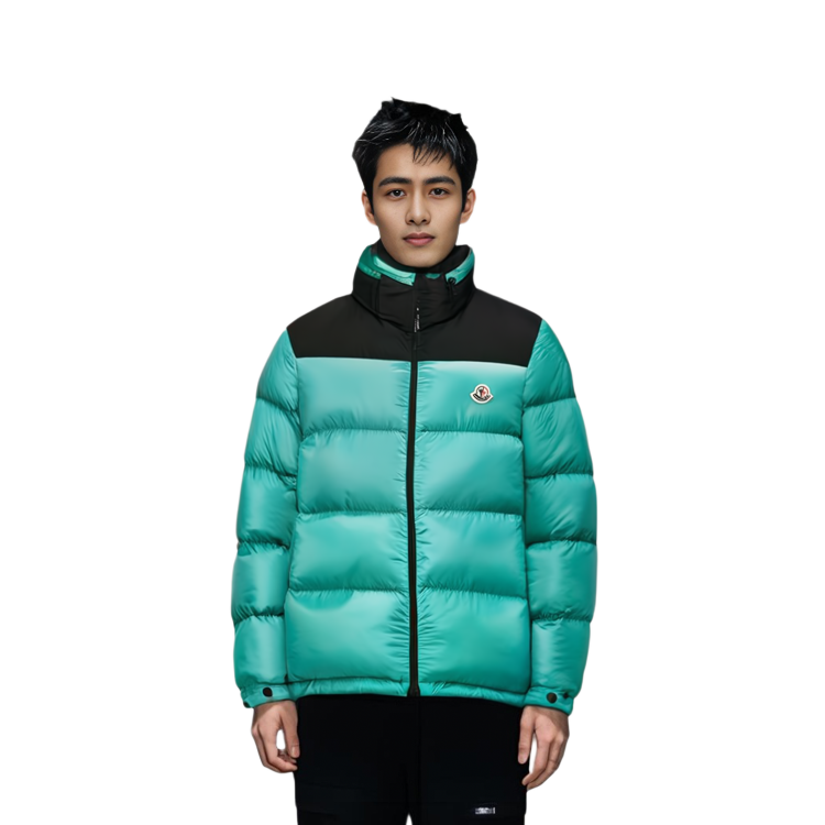 Sizing Moncler FW22 Peuplier Logo Patch Jaket Puffer Lelaki Zip Pendek Hijau Emerald H20911A001475967G81R