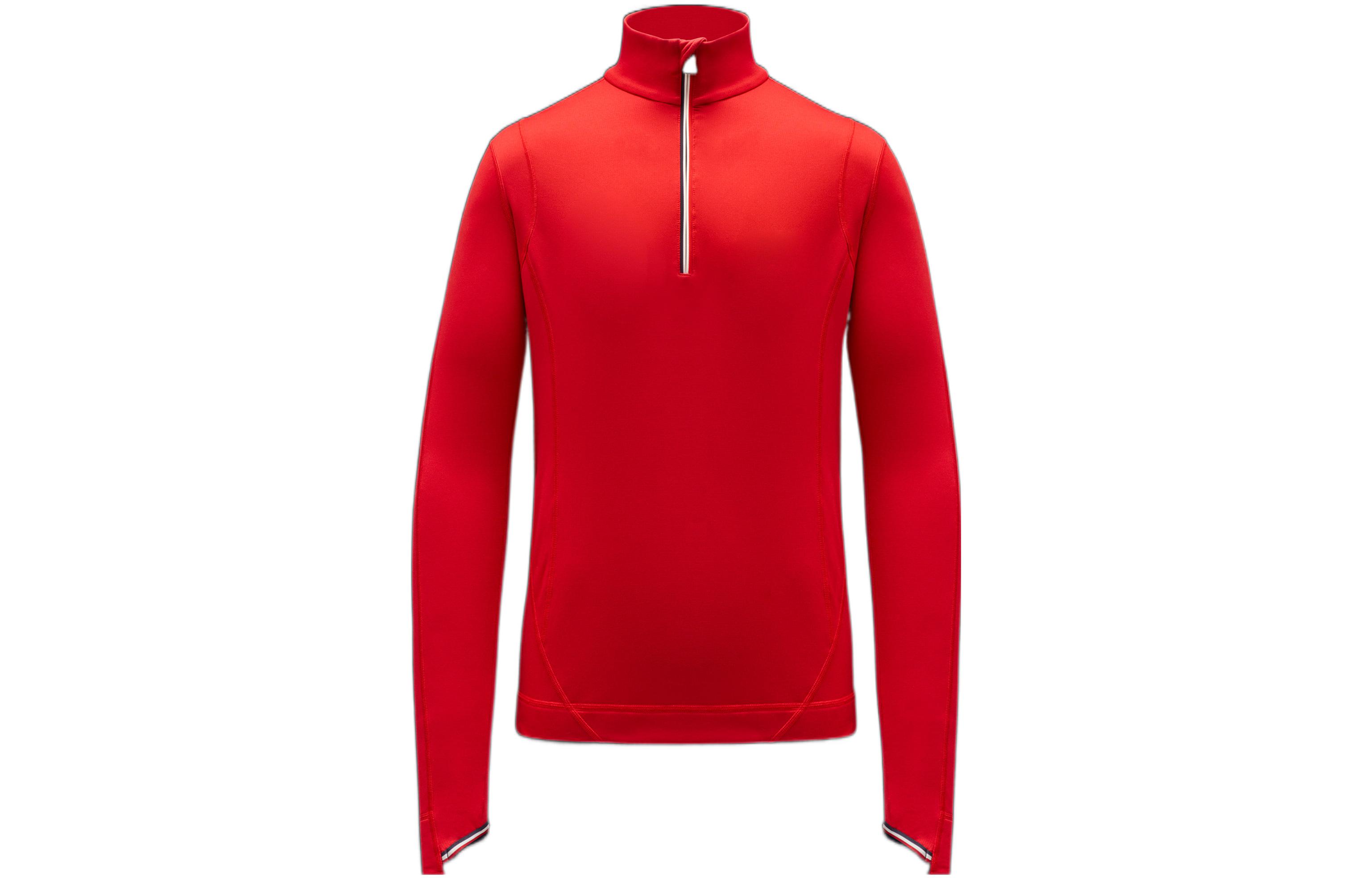 Moncler FW22 Red Half-Zip High-Neck Sweatshirt with Logo Embroidery H20978G00030809EE453
