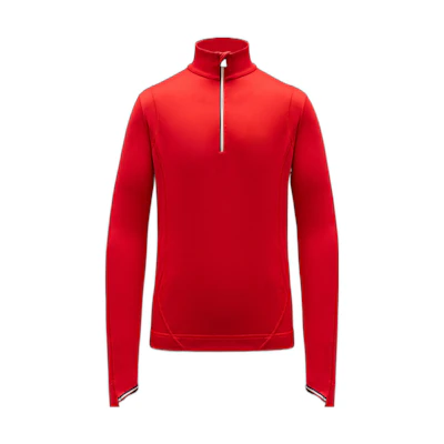 Moncler FW22 Red Half-Zip High-Neck Sweatshirt with Logo Embroidery H20978G00030809EE453