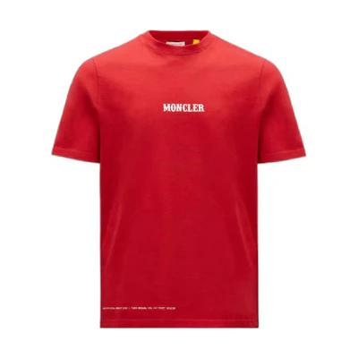 Moncler FW22 Red Logo Print Unisex Casual T-Shirt. H209U8C00003M235345R