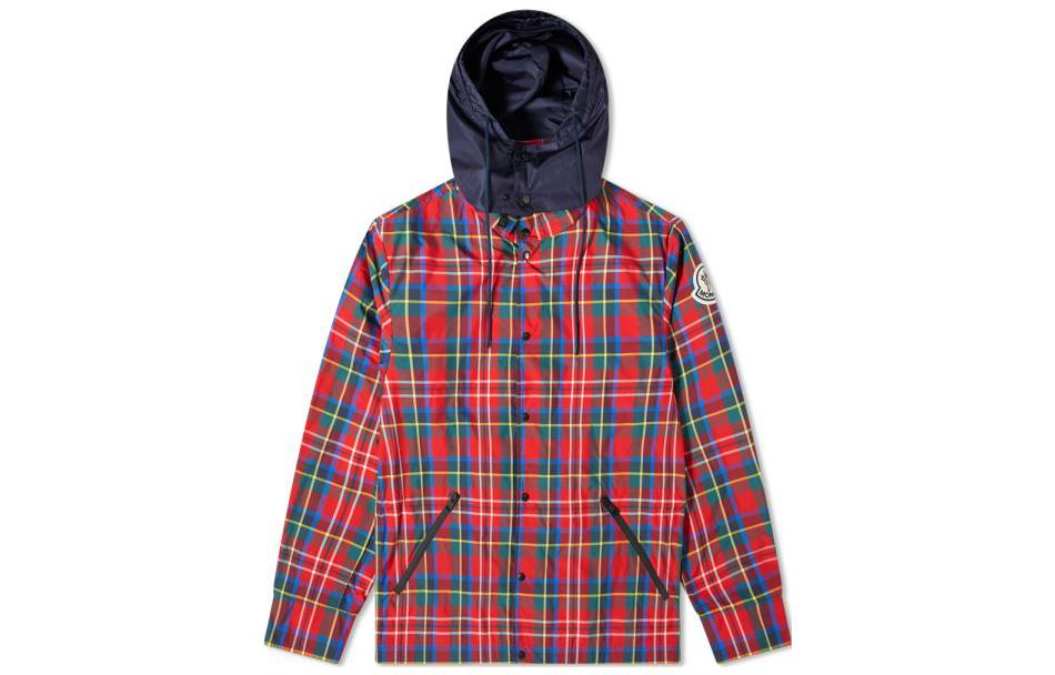 Moncler FW22 Red Plaid Long-Sleeve Single-Breasted Jacket 1B721C0508458