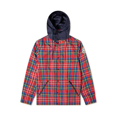 Moncler FW22 Red Plaid Long-Sleeve Single-Breasted Jacket 1B721C0508458