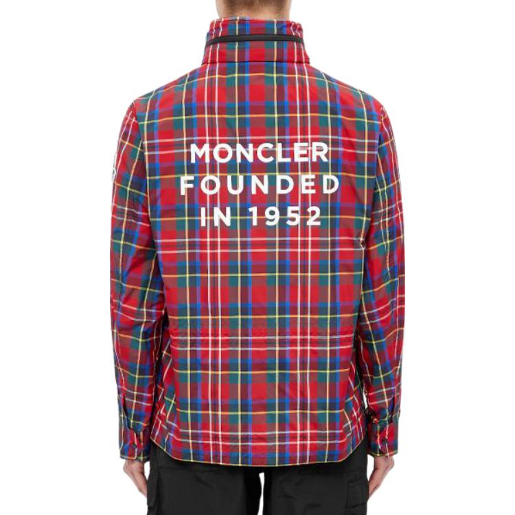 Shop Moncler FW22 紅色格紋長袖單排釦外套 1B721C0508458