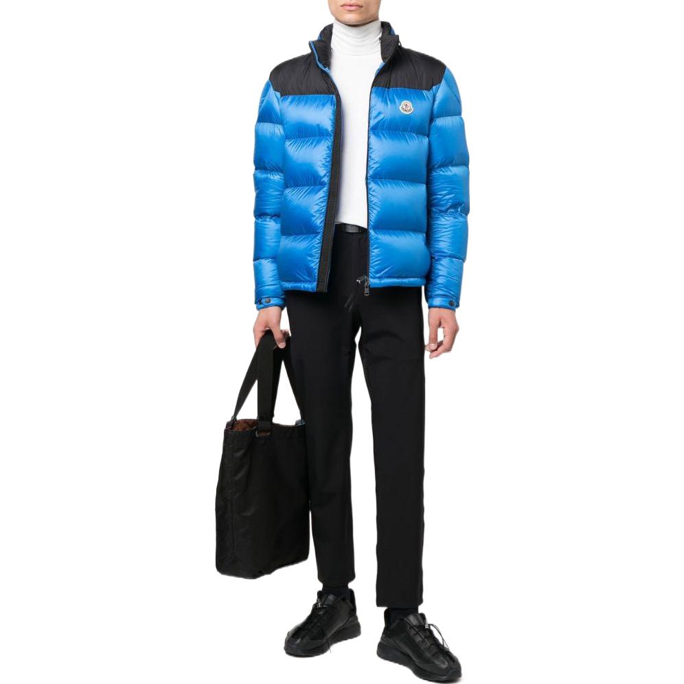 Shop Moncler FW22 Jaket Ski Patchwork Logo Down Biru Unisex. H20911A001475967G725