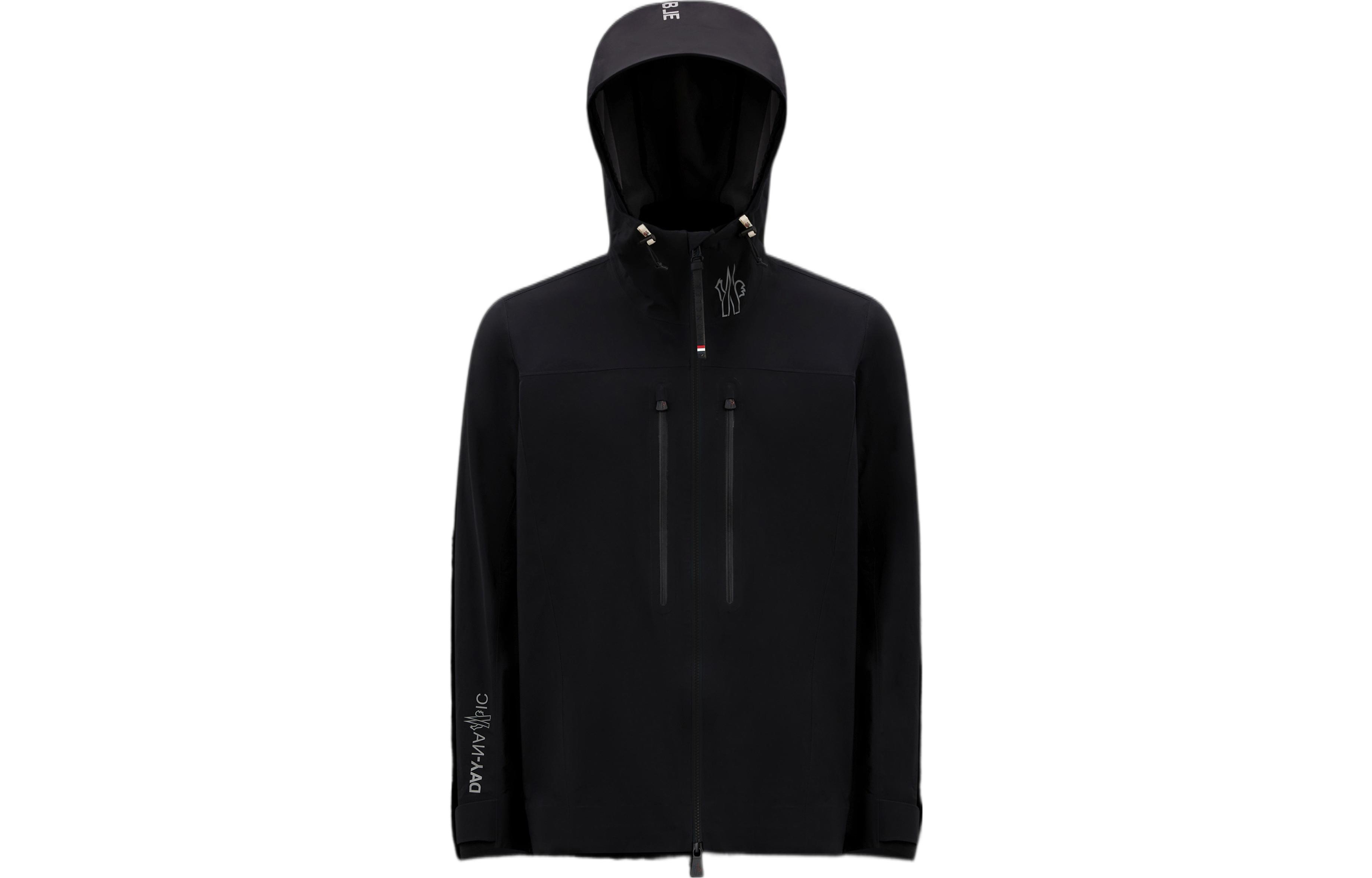 Moncler FW22 Solid Logo Print Hooded Zip Jacket Black H20971A00013595TJ999