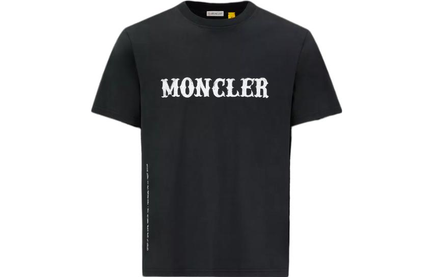 Order Moncler FW22 Unisex Kaos Crewneck Hitam Logo Print Katun. H209U8C00001M2350999