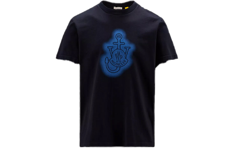 Moncler FW22 Unisex Navy Graphic Printed Crewneck T-Shirt. H209E8C00005829JS778