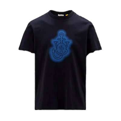 Moncler FW22 Unisex Navy Graphic Printed Crewneck T-Shirt. H209E8C00005829JS778