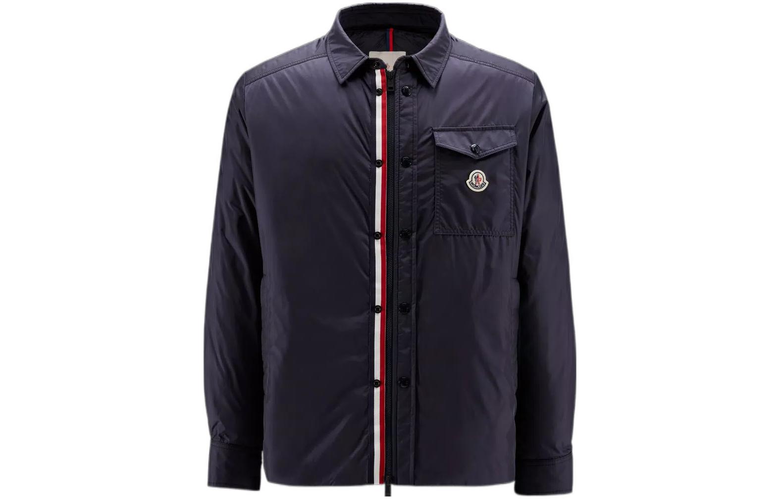 Moncler FW22 Waterproof Jacket Navy Blue with Striped Detail and Dual Zipper - Men H20911A0012168352742
