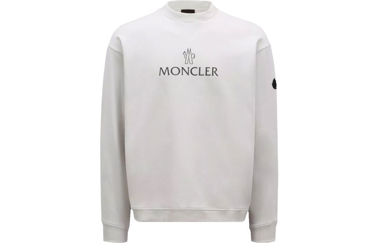 Moncler FW22 White Crewneck Sweatshirt with Letter Logo Patch I10918G00013899WD91R