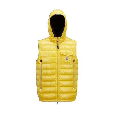 Moncler FW22 Yellow Ski Season Unisex Hooded Vest with Logo Patch. I10911A00068M159210H