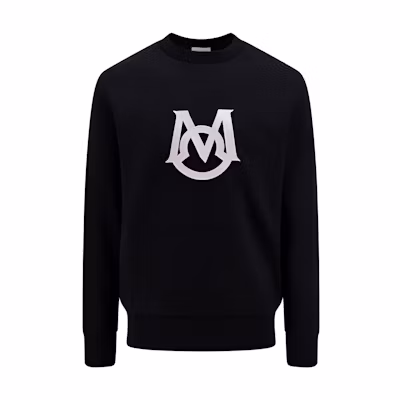 Moncler FW23 Black Cotton Logo Crewneck Long Sleeve Sweatshirt 8G0000189A2L999