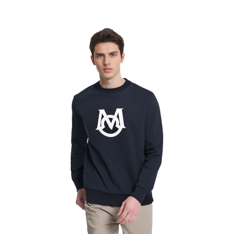 Shop モンクレール FW23 ブラック コットン ロゴ クルーネック 長袖 スウェットシャツ 8G0000189A2L999