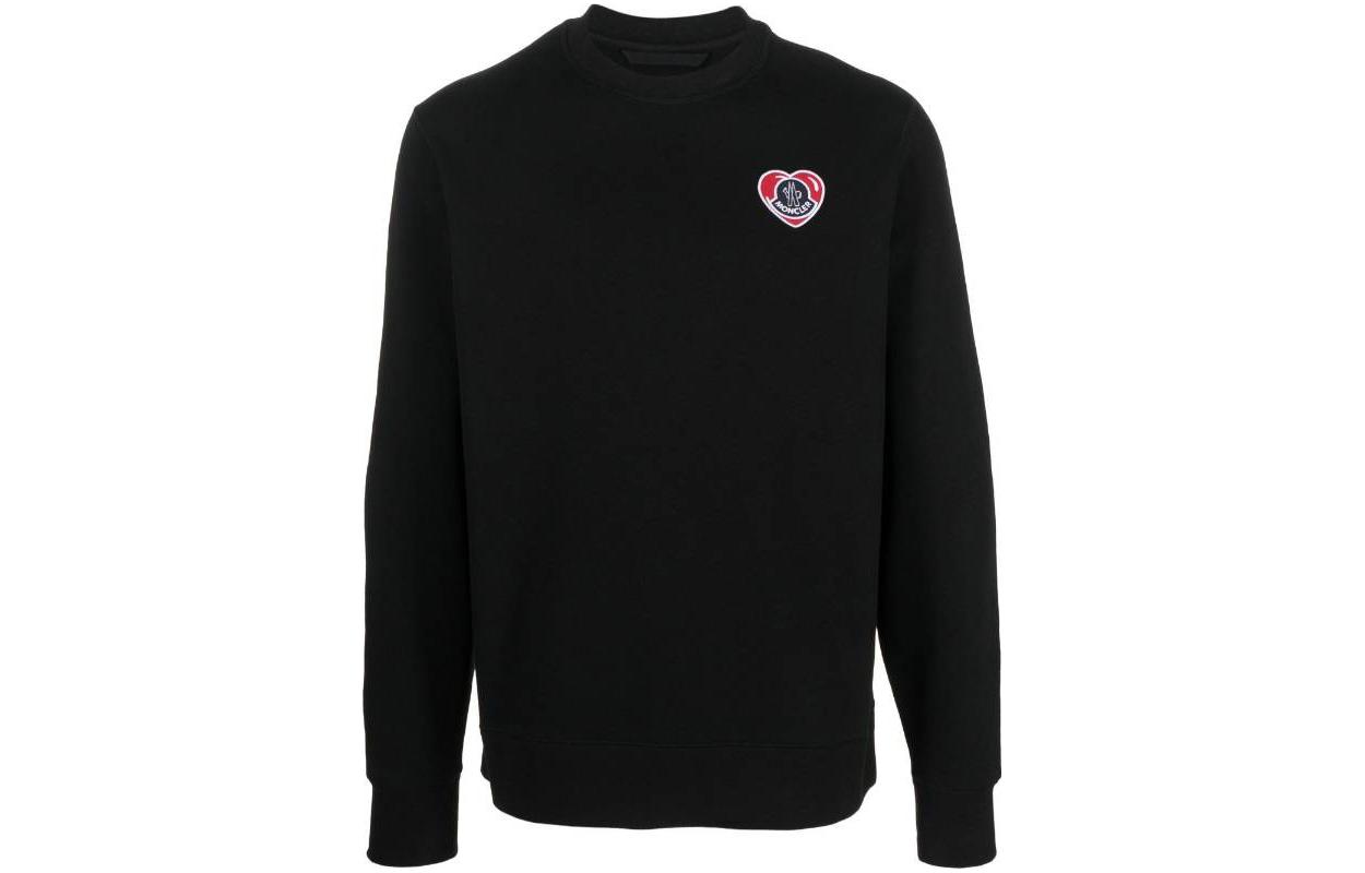 Moncler FW23  Black Logo Crewneck Sweatshirt Solid Color. 8G00043899V4999