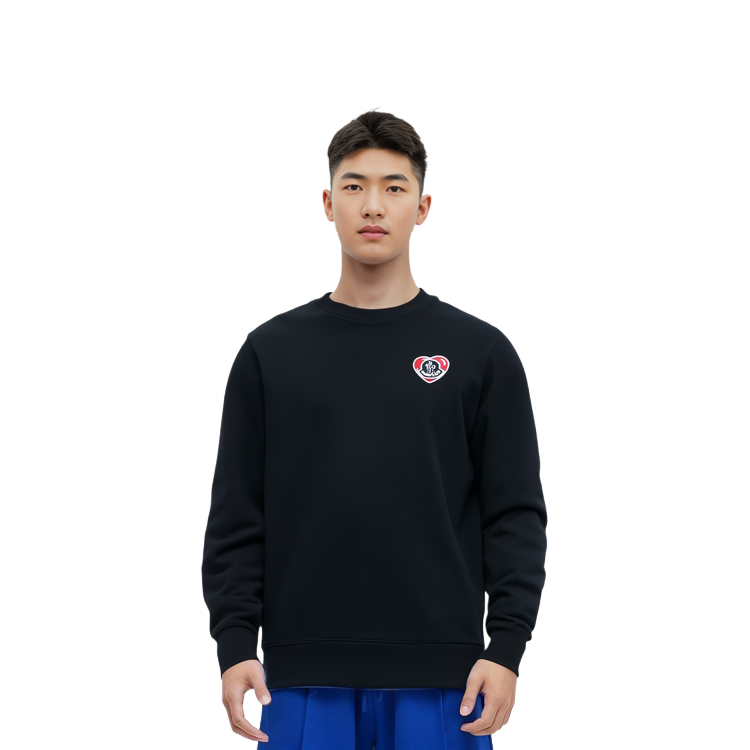 Purchase Moncler FW23 黑色標誌圓領長袖上衣 素色款式。 8G00043899V4999