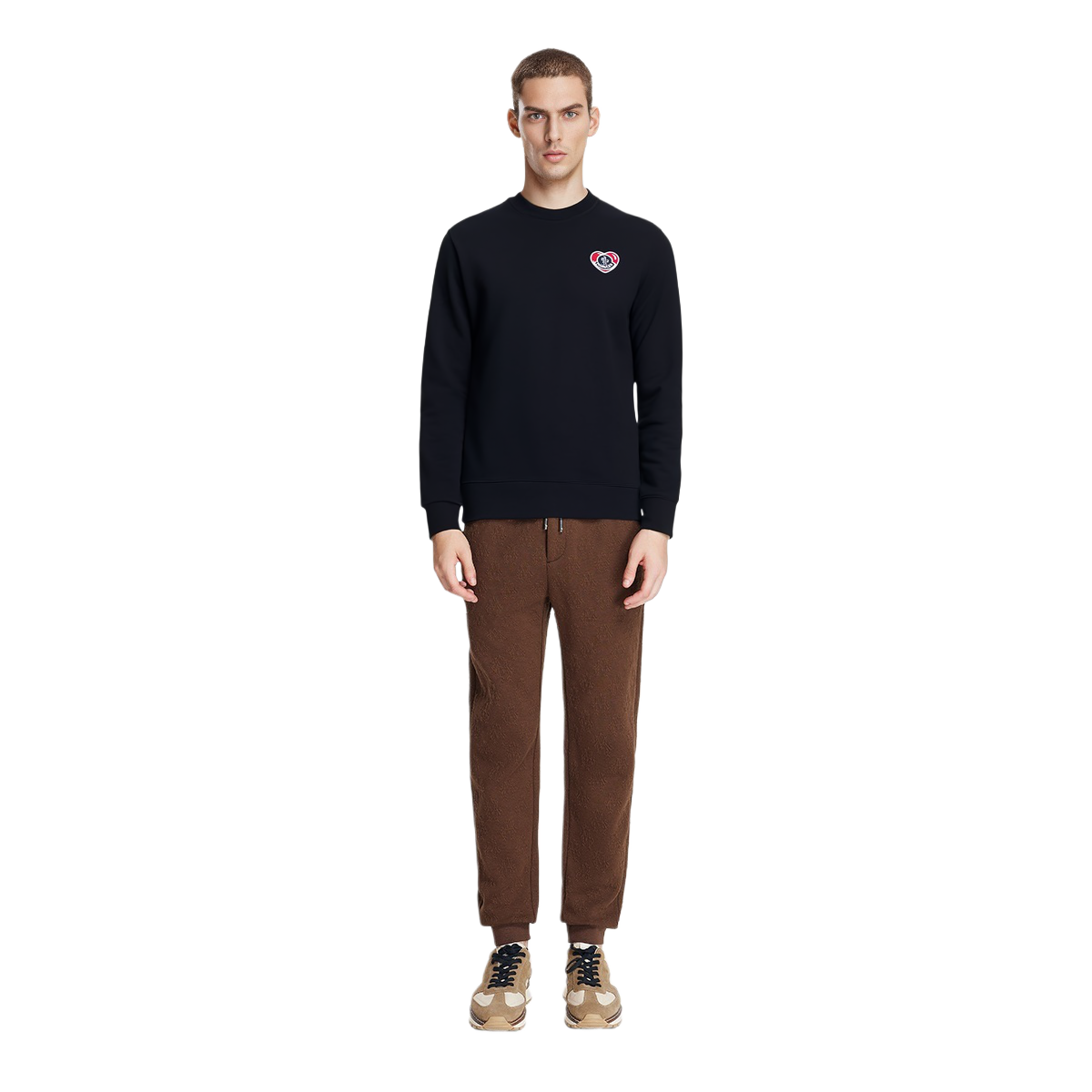 Details for Moncler FW23 黑色標誌圓領長袖上衣 素色款式。 8G00043899V4999