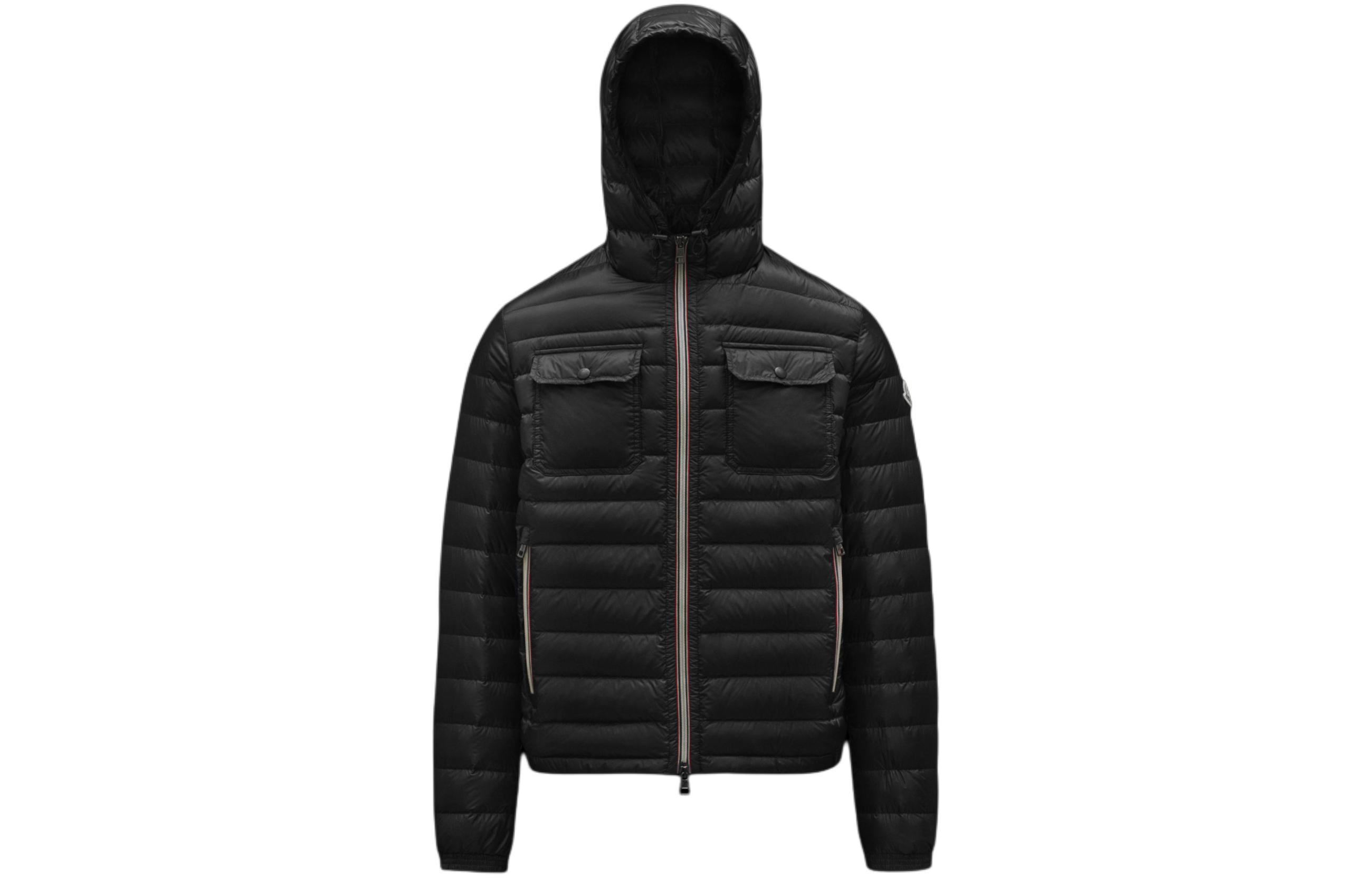 Moncler FW23  Black Solid Color Puffer Jacket with Hood and Zipper. G10911A1080053279999