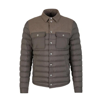 Moncler FW23 Brown Slim Fit Puffer Jacket with Collar and Long Sleeves 1A00188596K7827