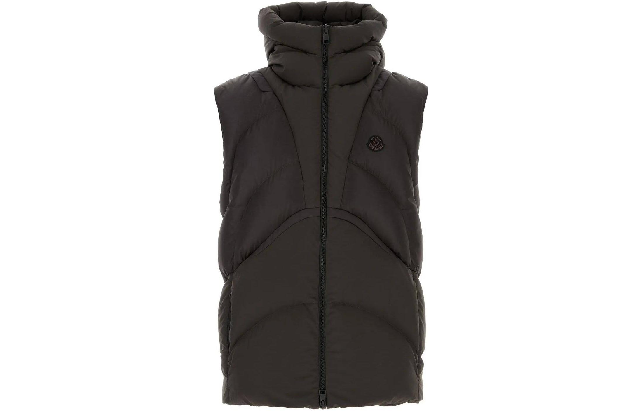 Moncler FW23  Chocolate Brown Hooded Zip Puffer Vest. I20911A001125973C280