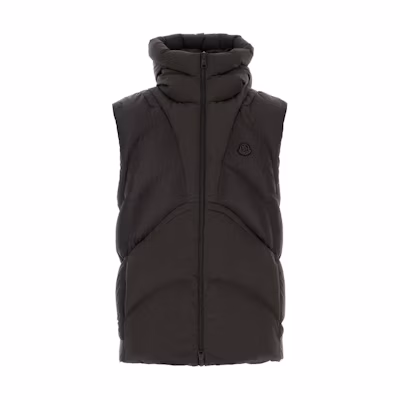 Moncler FW23 Chocolate Brown Hooded Zip Puffer Vest. I20911A001125973C280