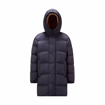 Moncler FW23 Alagon Long Hooded Down Jacket Navy Blue Mid-Length Coat I20911C000085968E742