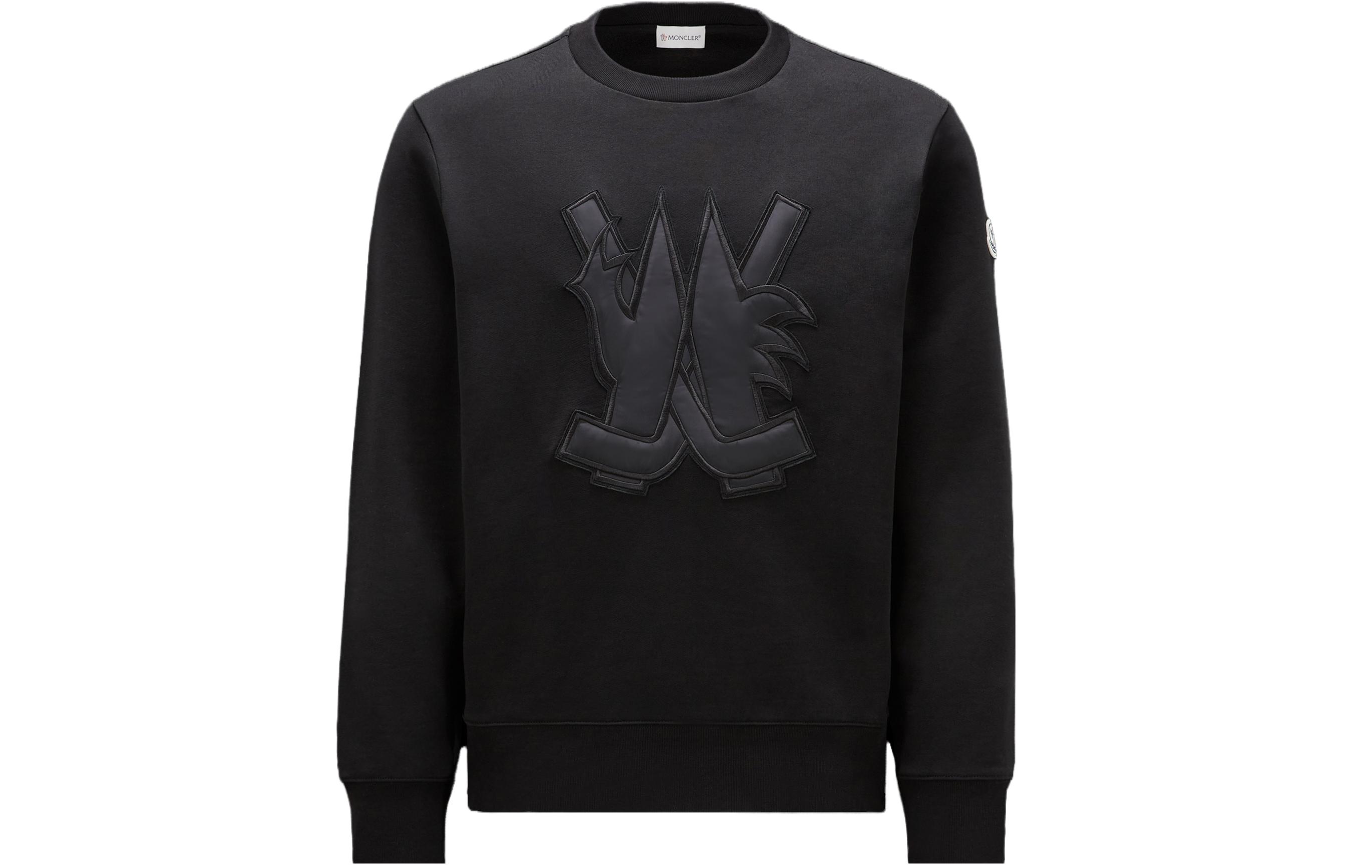 Moncler FW23 Hockey Logo Crewneck Long Sleeve Sweatshirt Black I20918G0005889A5W999