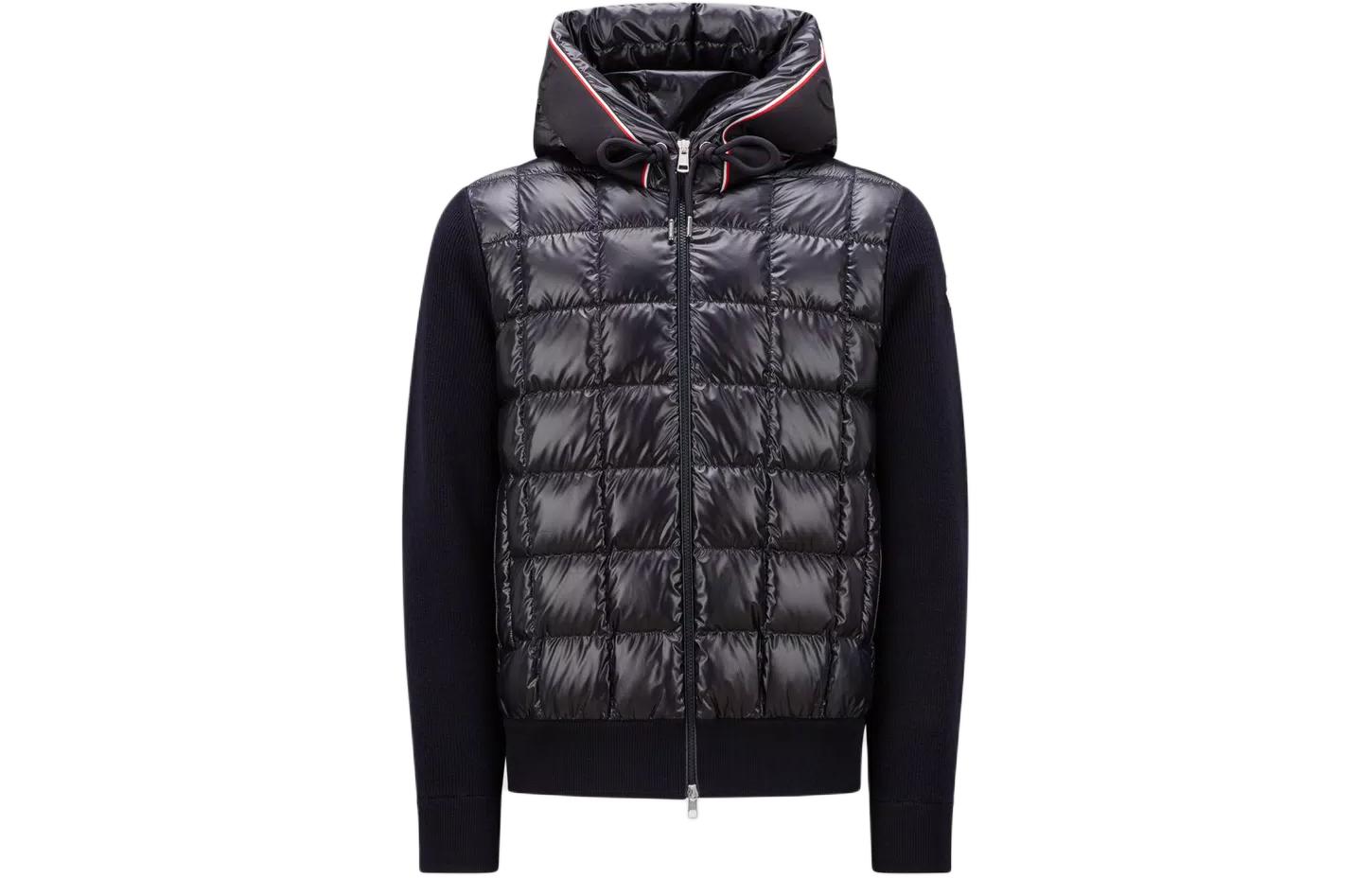 Moncler FW23 Navy Padded Wool Hoodie Jacket with Logo Stripe Design I20919B00010M1131742