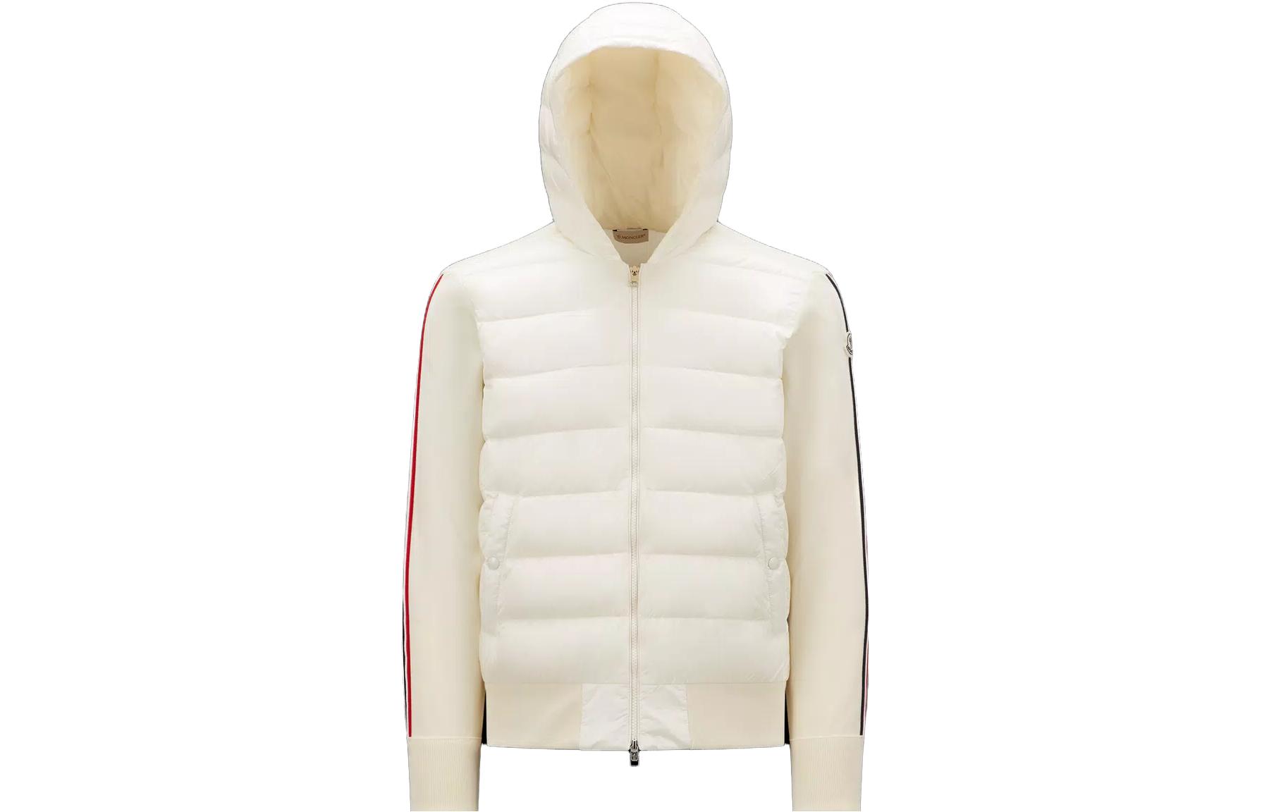 Moncler FW23 Padded Wool Hoodie White Striped Badge Down Jacket I20919B00008M1131034