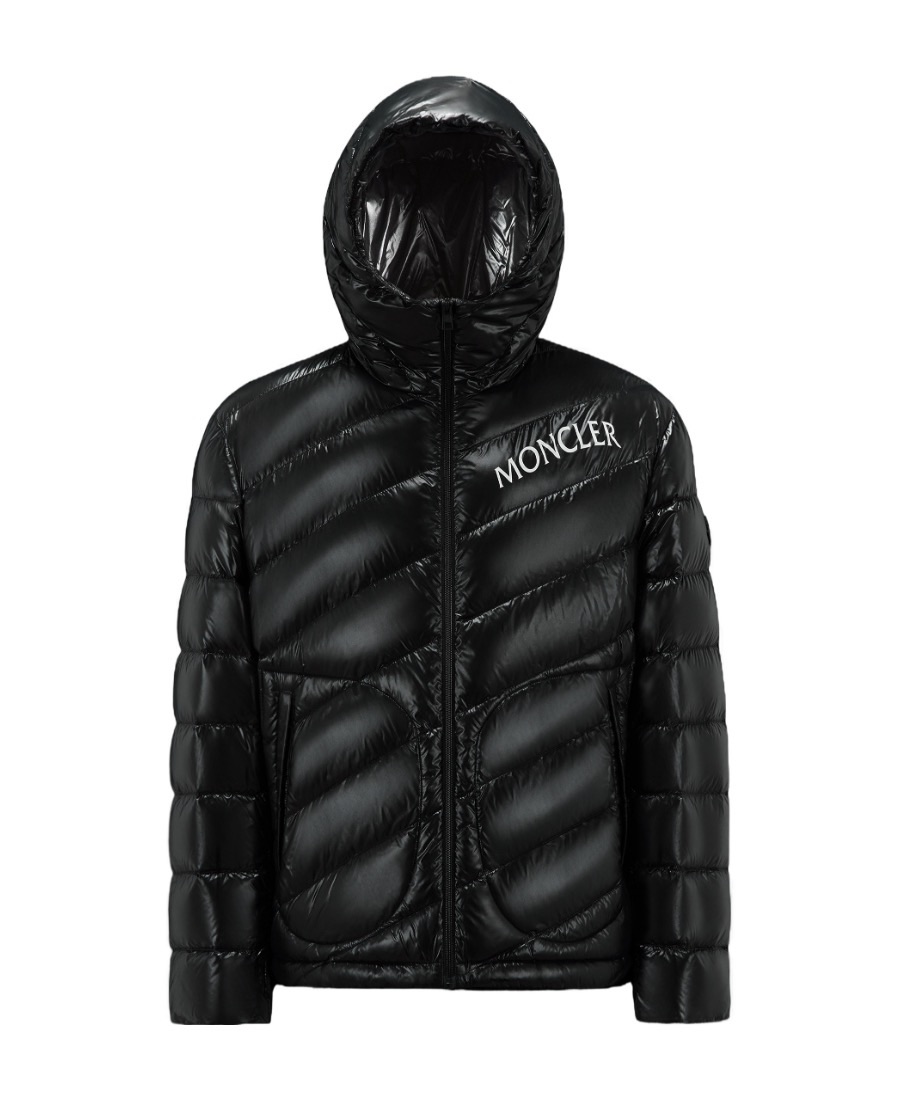 Moncler FW23 Shama Unisex Black Hooded Down Jacket with Letter Print. I20911A00072595GJ999