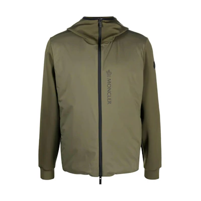 Moncler FW23 Solid Color Printed Logo Hooded Jacket Green () I20918G0005489A8K818