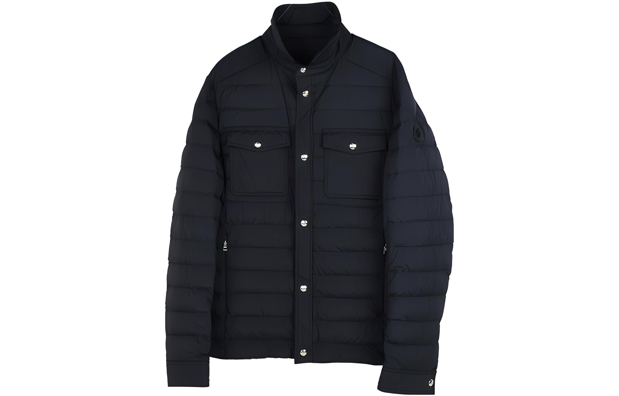 Moncler FW23 Solid Pocket Stand Collar Down Jacket - Dark Blue 1A00051-595FK-775