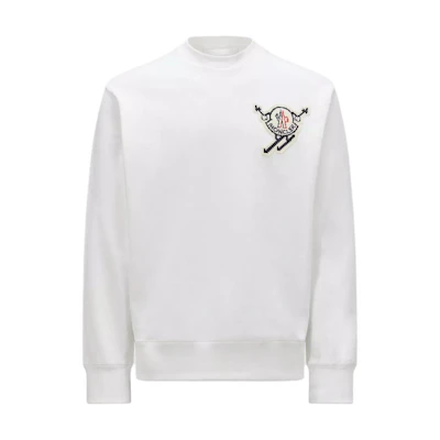 Moncler FW24 White Logo Patch Crewneck Long Sleeve Oversized T-Shirt J20918G00016899V4034