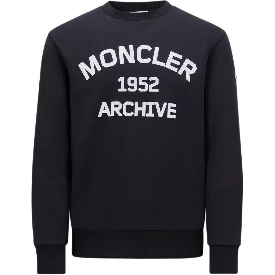 Moncler FW24 Alphabet Print Navy Blue Crewneck Sweatshirt Men J20918G0002689A8F778