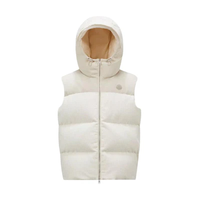 Moncler FW24 Bentu Corduroy Patch Logo Hooded Down Vest Men’s Off-White. J20911A00021597RCP02